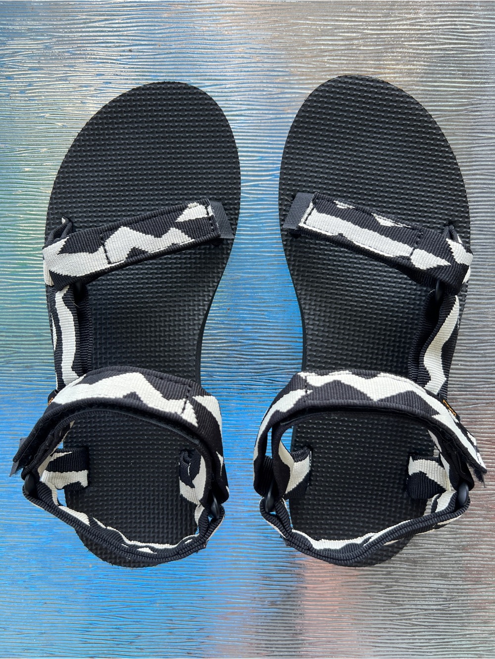 Teva Black and White Zigzag Original Universal Strap Sandals